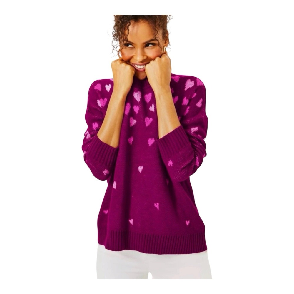 Lilly Pulitzer Elizabelle Sweater Mulberry Ombre Heart Jacquard Pullover XXS
